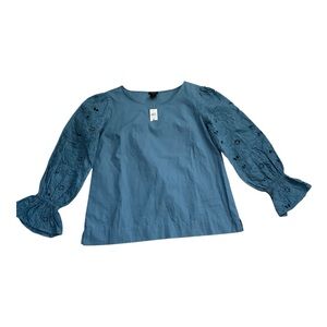 NWT Ann Taylor Embroidered Lace Puffed Sleeve Blouse | Blue | Medium